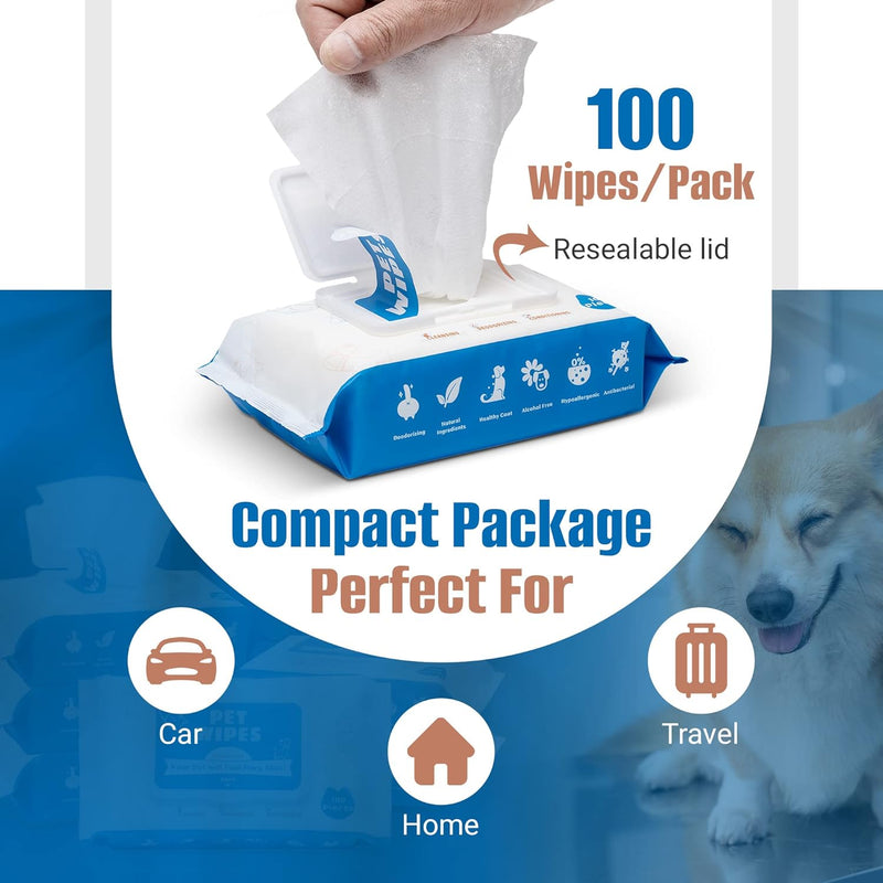 Pet Wipes for Dogs 100Pcs/1Pack – Unscented Dog Wipes with Vitamin E, Chamomile – Gentle Cat Wipes Ideal for Muddy Paws, Face, Dog Eye Wipes, Dog Ear Wipes – Resealable Lid Butt Wipes 100 Count/1 Pack - BeesActive Australia