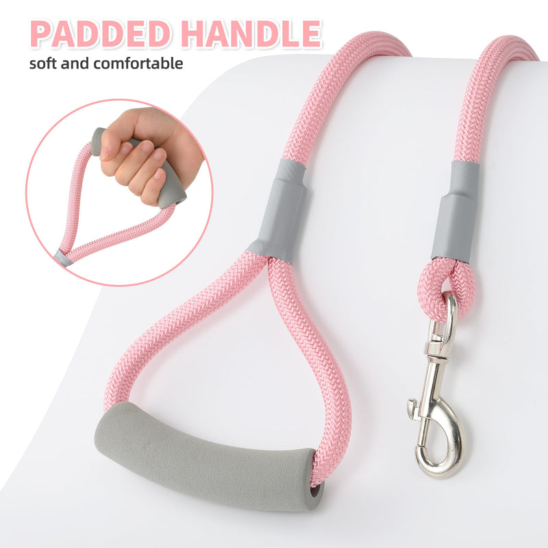 Mile High Life Dog Leash, with Comfortable Padded Handle, Pink Nylon Rope Leash with Steel Tips, Heavy Duty 5 Feet Pet Leashes (Pink,60 Inches) 4 Feet Nylon Rope -Pink