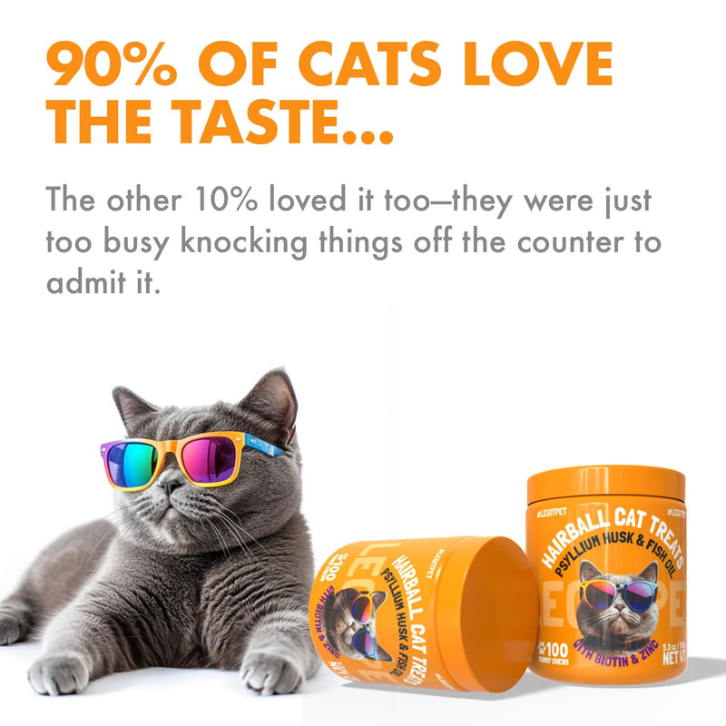 Hairball Treatment for Cats Natural Remedy with Apple Pomace, Psyllium Husk Omega 3 6 Fatty Acids Zinc Biotin Cat Supplement for Indoor Cats Promotes Healthy Digestion Furball Control 100 Yummy Chews Hairball 100
