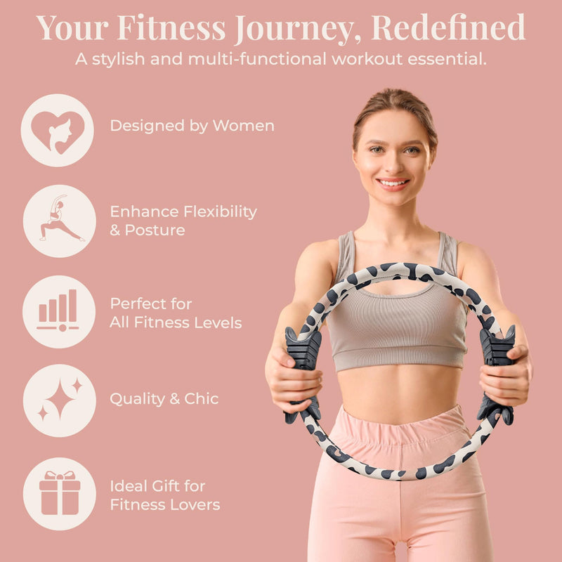 Pilates Ring Magic Circle for Women, 12” with Dual Grip Handles and Exercise Guide, Pilates Equipment for Home or Gym Workout, Fitness Tool, Leopard Print
