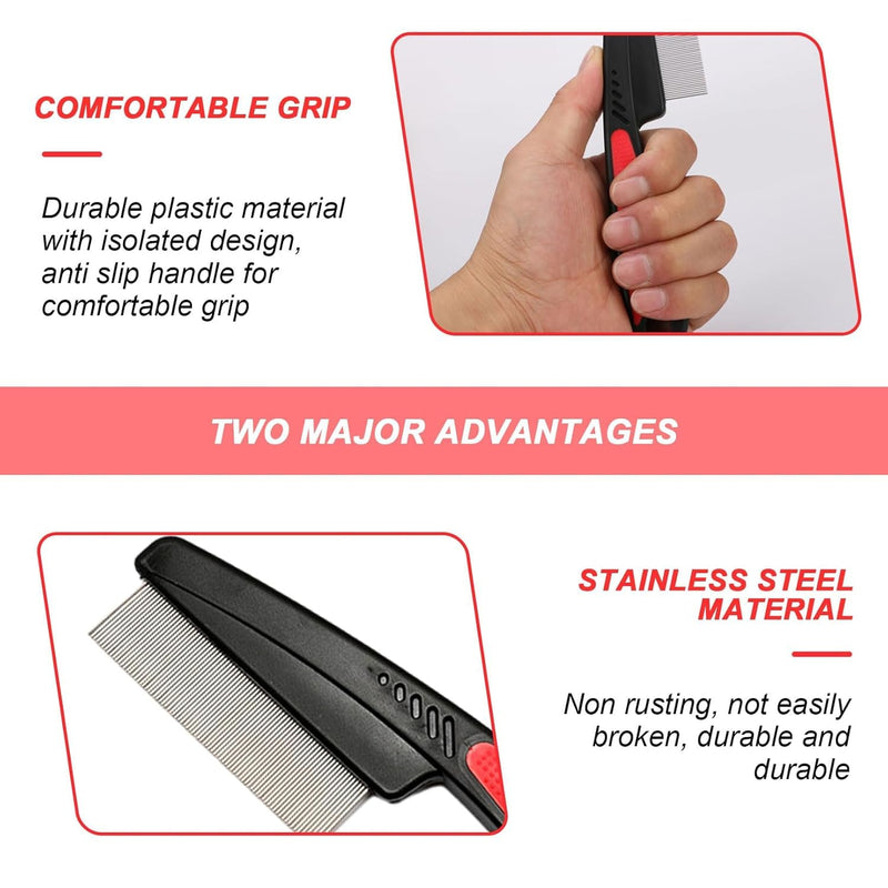 Flea Comb for Dogs & Cats, Stainless Steel Lice Comb, Fine Teeth Pet Comb, Professional Scalp Care Tool, Prongs for Gentle Grooming, for Adult Pet - BeesActive Australia