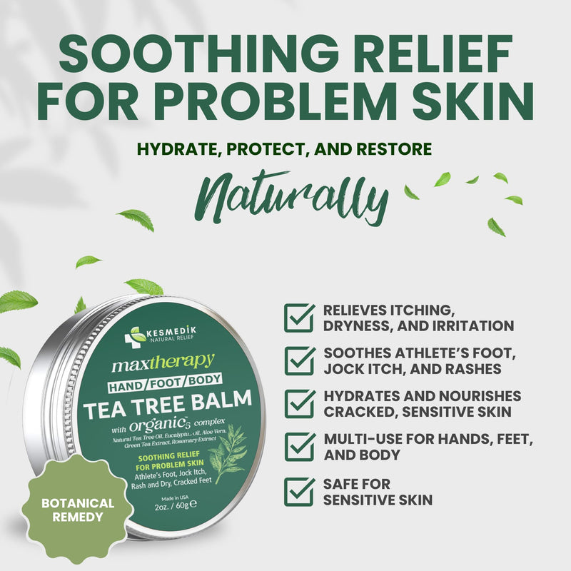 KESMEDIK Tea Tree Oil Balm for Skin, Soothes Itching, Rashes & Dry Skin, Antifungal Defense for Athlete’s Foot, Jock Itch, Chafing, Bug Bites & Eczema, Natural, Effective & Safe for All Ages 2 Ounce (Pack of 1)