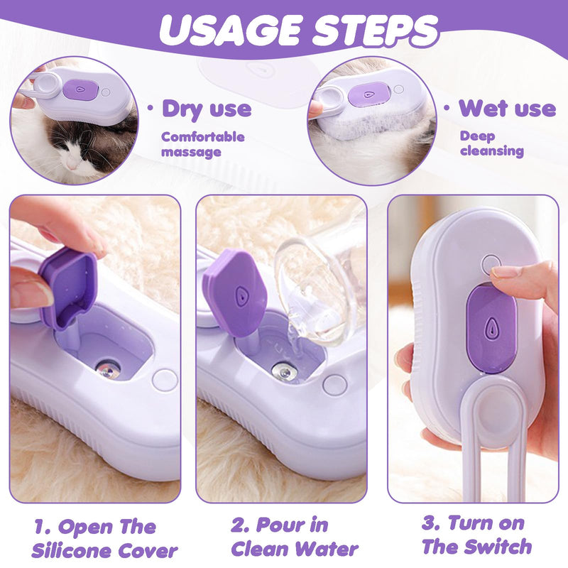 DONGTATA 3-in-1 Cat Steam Brush Cat Steamer Cat Brush Cat Spray Massage Comb Cat Massage Brush Eliminate Flying Hair for Cats and Dogs Pet Brush - BeesActive Australia