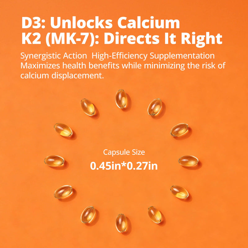 Vitamin D3 K2 5,000IU MK7 100mcg, 120 Softgels, 3rd Party Tested | Non-GMO · Soy Free · Gluten Free · Keto, Sunflower Seed Oil, Easy to Swallow for Bone & Heart Health, 4-Month Supply Vitamin D3 K2 5000IU