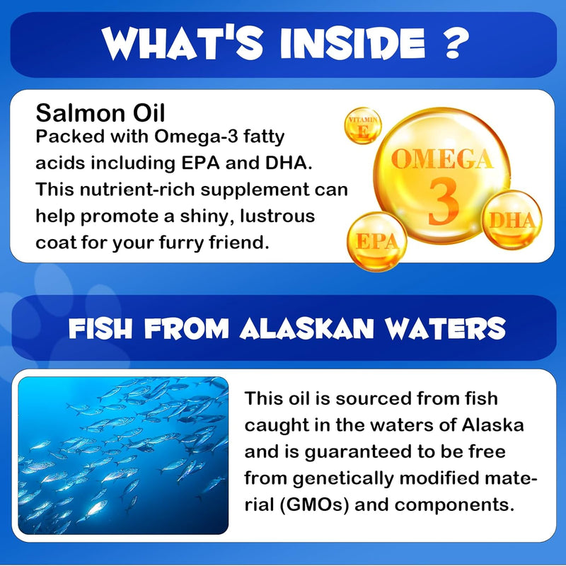 Alaskan Salmon Oil for Dogs, Omega 3 Fish Oil with Natural EPA+DHA Fatty Acids for Skin, Joints, Coat Health, Dog Skin and Coat Fish Oil Liquid Supplement, All Ages All Breeds 8.8fl.oz. - BeesActive Australia