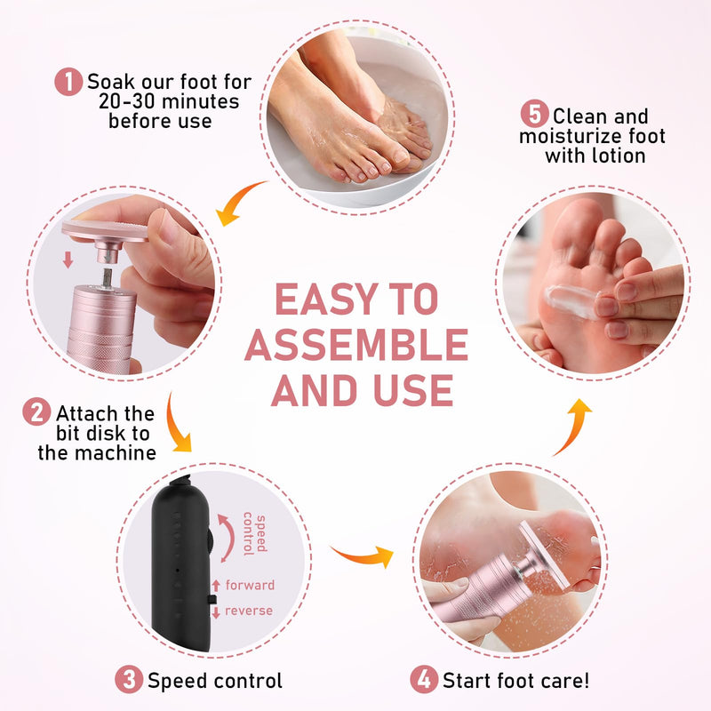Kredioo Electric Foot Callus Remover 5 Nano Glass German Technology Nail File Grinding Sanding Heads Pedicure Tools for Feet Sensitive Skin Safe Adjust Speed R/F Direction Remove Calluses -Purple Purple - BeesActive Australia