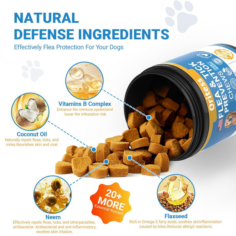 Flea and Tick Prevention for Dogs, 120 Soft Chews Natural Dog Flea and Tick Chewables Oral Flea Supplement for Dogs, Puppy Flea Support - All Breeds & Ages - Chicken Flavor