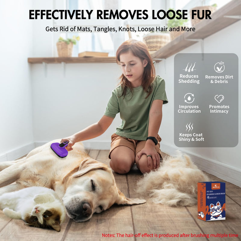 Dog Self Cleaning Slicker Brush for Shedding, Ideal for Short Long Haired Dogs, Including Cat. Removes Loose Fur, Undercoat, Mats, Tangled Hair. Suit for Large Medium Small Animal, Purple - BeesActive Australia