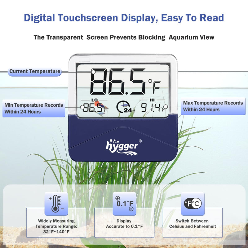 hygger Digital Aquarium Thermometer Records Max Min Temperature Sensor Gauge with LCD Display Stickable Fish Tank Thermometer for Saltwater, Freshwater, Fish, Amphibians, Reptiles