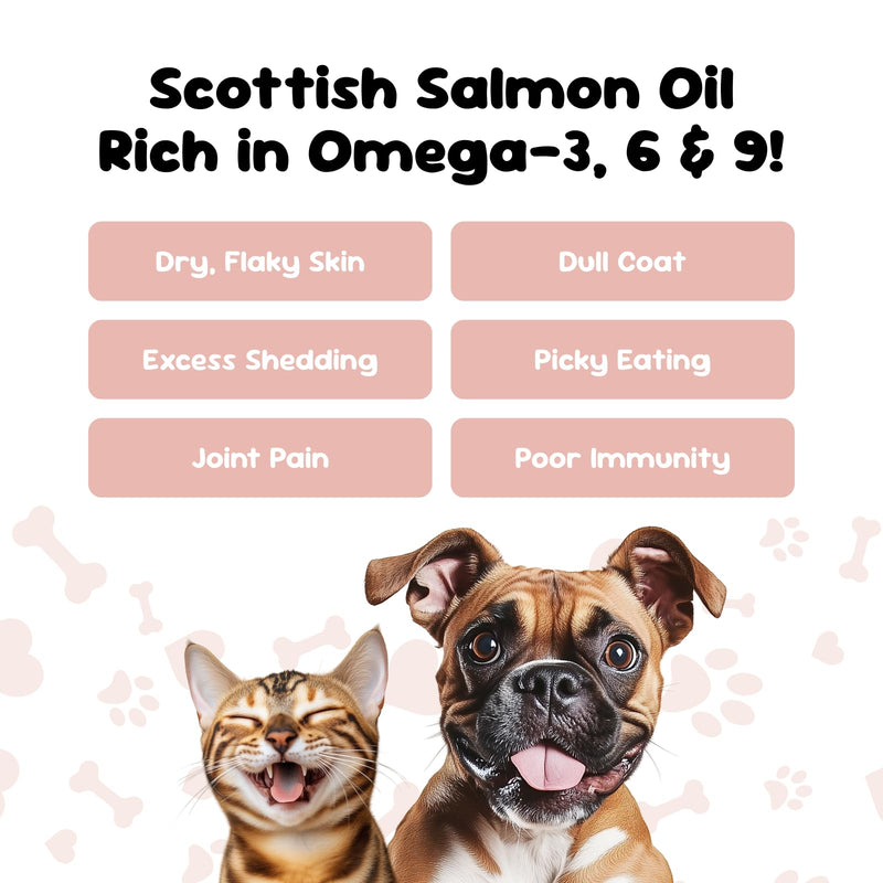Scottish Salmon Oil for Dogs & Cats, 100% Natural Omega 3, 6, 9 Supplement, Itchy Skin & Coat Support, Joint Care, Heart & Immune Health & Cognitive Function, Made in UK - 500 ml