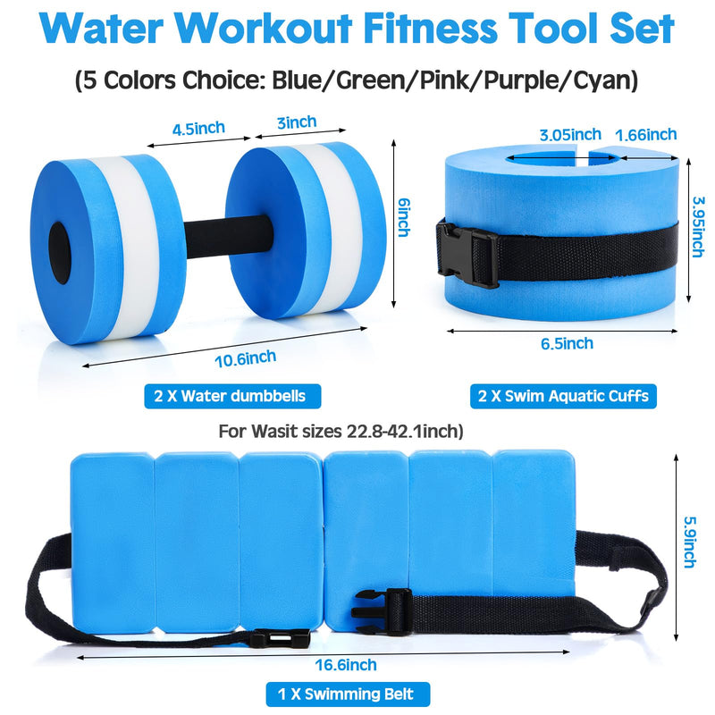5 Pcs Pool Aquatic Exercise Set Including 2 Lightweight Water Dumbbells, 2 Ankle Swimming Weights, and Swim Belt Water Exercise Equipment for Aquatic Aerobics Blue - BeesActive Australia