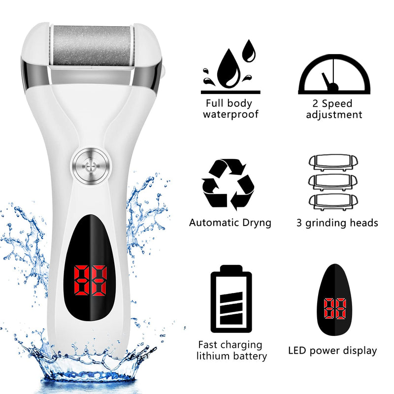 Electric Foot Callus Remover Kit, Elmchee Rechargeable Callous removers 3 Grinding Heads Waterproof Foot Scrubber File, Professional Pedicure Tools kit Feet Care for Dead, Cracked Dry Skin 1 Count (Pack of 1) White - BeesActive Australia