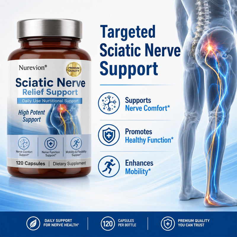 Sciatic Ner-ve Rel-ief, Soothe & Comfort Hand, Finger, Waist, Buttock, Leg, Foot, Nutritional Support Supplement Capsules for Sciatica, Rich in Vitamins, Natural Ingredients, 120 Capsules