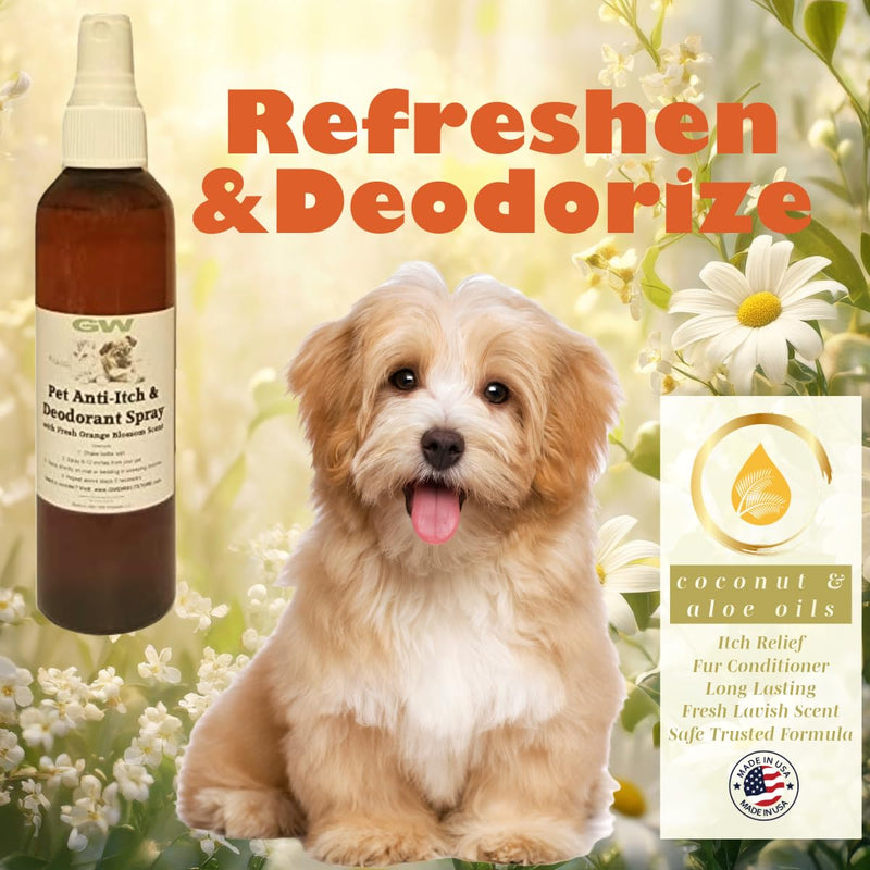 GW Natural Dog Deodorant Cologne & Anti-Itch Spray for Dogs and Cats with Jasmine Orange Blossom Scent - PawsPlanet Australia