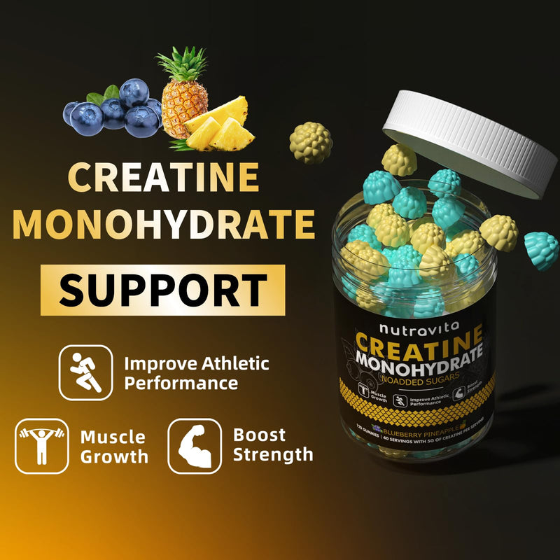 Creatine Monohydrate Gummies for Men & Women-5g of Creatine Monohydrate per Serving - Sugar Free,Vegan,Blueberry Pineapple Flavor, 120 Count Blueberry pineapple 120 Count (Pack of 1) - BeesActive Australia