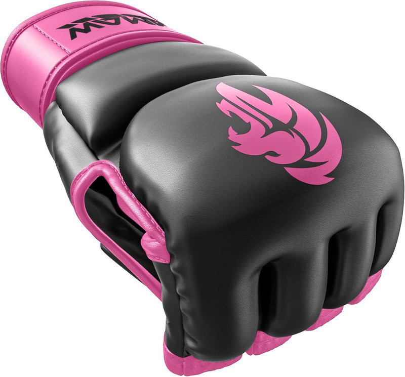 MMA Gloves - for Men & Women - MAXForce EVE Anti-Injury Shock Absorb Boxing Gloves Kickboxing Gloves - Half Finger, Open Palm for Muay Thai, Sparring, Punching Bag Pink Large/XLarge - BeesActive Australia