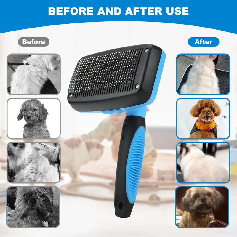 Dog Brush,Dog Brush for Shedding,Dog Brushes for Grooming,Slicker Brush for Dogs,Undercoat Brush for Dogs,Cat Brush,Cat Brushes for Indoor Cats,Self Cleaning,Skin Friendly (Blue) - BeesActive Australia