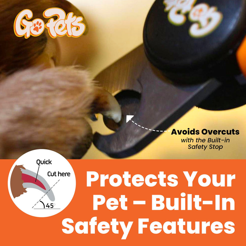 GoPets Dog Nail Clippers, Professional Pet Nail Trimmer for Large Dogs and Cats with Quick Sensor Safety Guard, Heavy Duty Stainless Steel Blades, Non-Slip Handle, Built-in File for Safe Grooming - BeesActive Australia