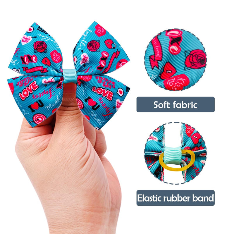 24Pcs/12 Pairs 4" Big Valentines Dog Hair Bows for Large Breed Dogs Heart Rose Kiss Lips Pattern Blue Pink Red Purple Yellow Black for Girl Boy Bowknot Topknot Grooming Hair Accessories 24pcs/12pairs 4'' Valentines - BeesActive Australia