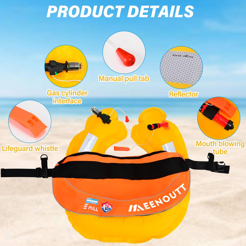 Automatic Inflatable Belt Pack Water Sports Jacket Waist Belt PFD for SUP Paddleboarding Fishing Boating Kayaking（fit 80-330 lbs） (Orange) Orange - BeesActive Australia