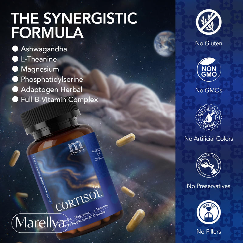 Cortisol Supplement for Women & Men – 17-in-1 Cortisol Manager with Ashwagandha, L-Theanine & Magnesium – Supports Stress Relief, Sleep & Adrenal Health – 60 Vegetarian Capsules