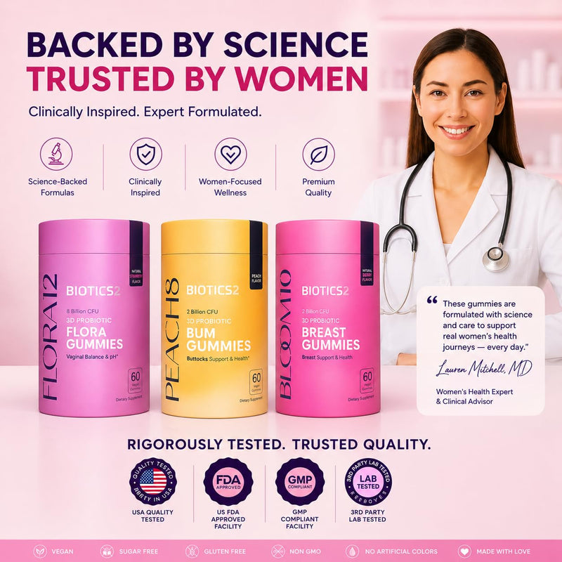 Bloom10 Breast Gummies for Women Bust Support & Health MAX Formula PLUS 2x Billion Probiotics 5x Herbal Supplements Fenugreek, Saw Palm, Wild Yam, 4x Vitamins for BBL Curves | Sugar-Free Vegan 120ct 60 Count (Pack of 2)