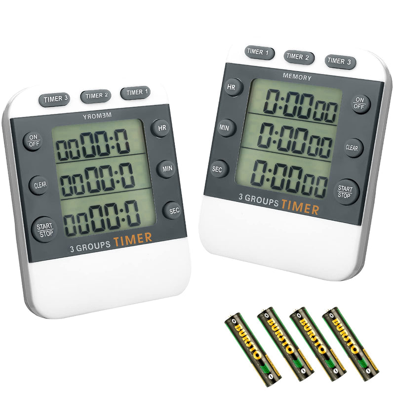 Photect 2 Pcs Digital Kitchen Timer 3 Channels Multi Timer Loud Adjustable Alarm Magnetic Count up Down Memory Preset Battery Included for Cooking Baking BBQ Study Classroom - BeesActive Australia