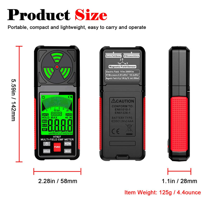 EMF Meter, 3-in-1 Portable Electromagnetic Field Radiation Detector Handheld EMF Tester for EF, RF, MF, WiFi Signal, Radio Frequency Detector Suitable for Home Office EMF Inspections Ghost Hunting - BeesActive Australia