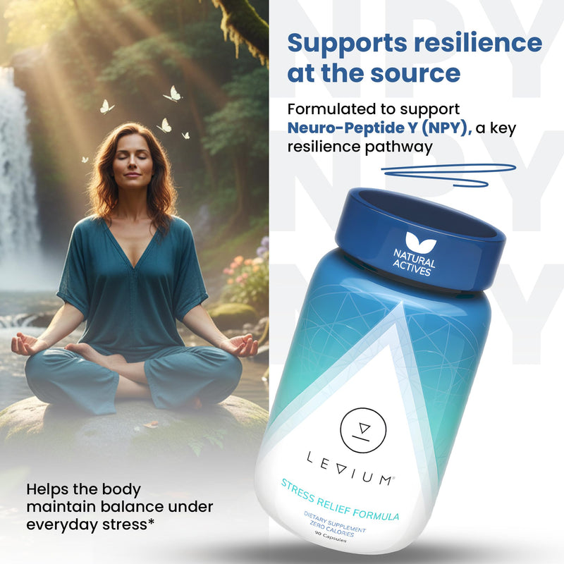 Levium Stress Supplement for Calm & Mood Support | Ashwagandha KSM-66, Magnesium, L-Theanine & GABA | Supports Mental Focus & Relaxation | Non-Habit Forming | 90 Capsules
