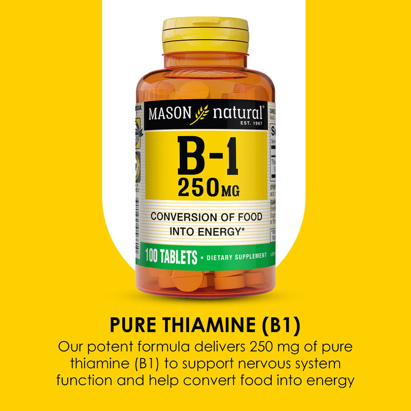 MASON NATURAL Vitamin B1 Thiamine 250 mg, Support Energy, 300 Day Supply | 250 mg high-potency thiamine to support energy production, normal metabolism & nervous system function