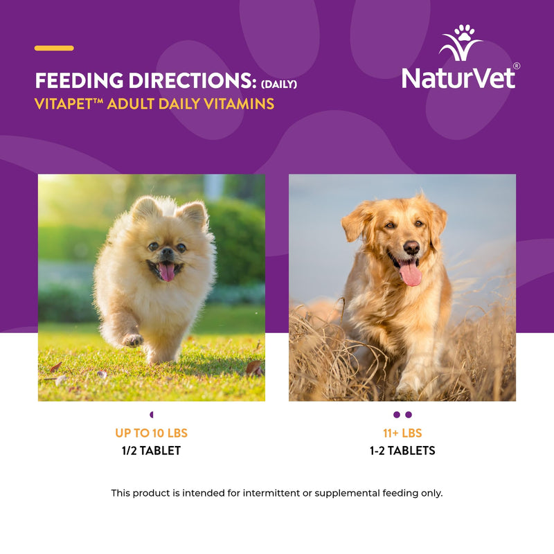 NaturVet - VitaPet Adult Daily Vitamins for Dogs - Plus Breath Aid - Provides a Full Spectrum of Vitamins & Minerals - Enhanced with Omega-6 Fatty Acids (180 Time Release Chewable Tablet 180 Count - PawsPlanet Australia