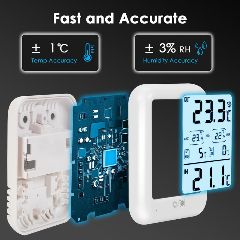 Digital Freezer Thermometer Fridge Temperature with Alarm, Backlight, Magnet, Power On/Off, Max/Min Temperature for Home, Restaurants, RV, External Sensor, AAA Battery (1) 1 - BeesActive Australia
