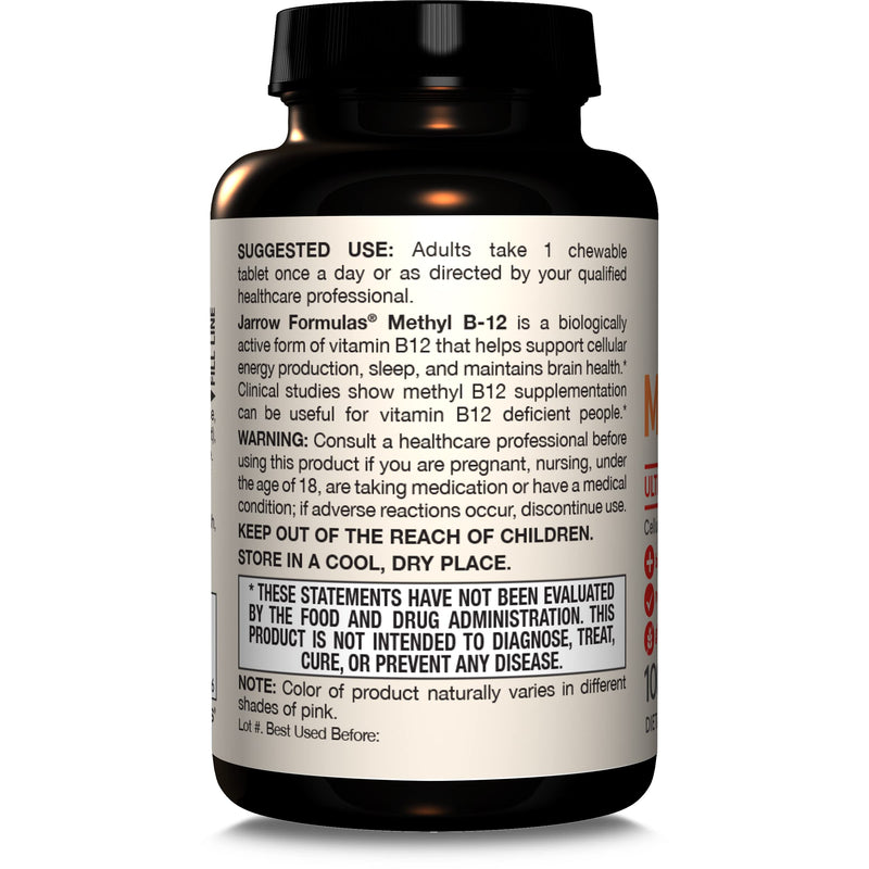 Jarrow Formulas Methyl Vitamin B12 2500 mcg, 100 Chewable Tablets, Tropical Flavored- Bioactive B12 Vitamin - Supports Cellular Energy Production, Brain Health & Metabolism - 100 Servings (Pack of 2) 100 Count (Pack of 2)