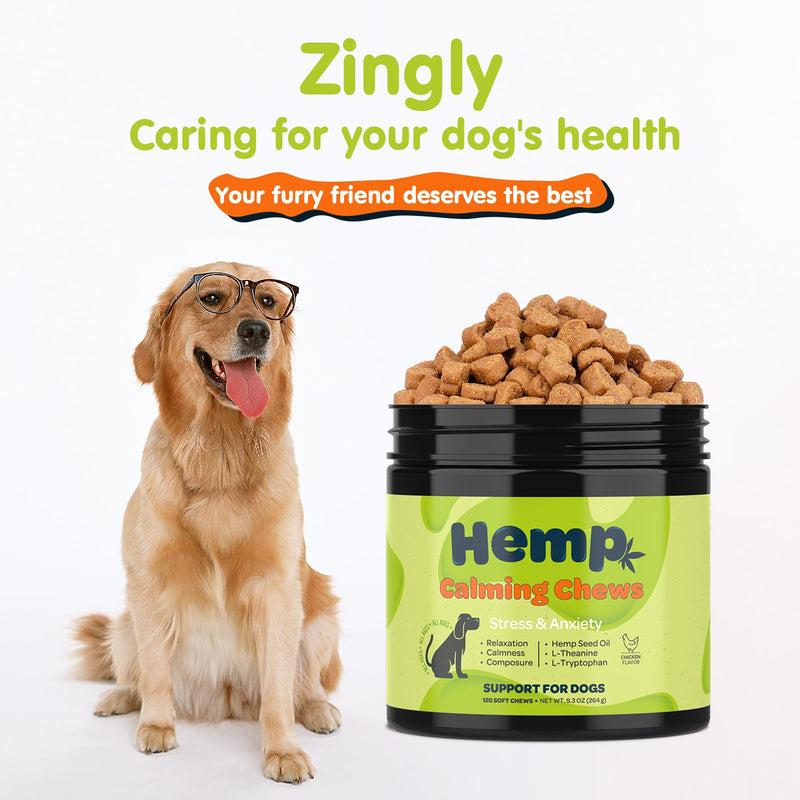 ZINGLY Hemp Calming Chews for Dogs Anxiety Relief, Dog Calming Chews - Anxiety Relief Treats, Anxiety Relief for Dogs Calming Treats, Calming Care for Dogs - Separation Aid, Barking, Bacon, 120 Counts 120 Count