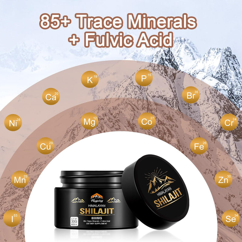 Shilajit Pure Himalayan Organic Resin - 800mg Maximum Potency Natural Organic Shilajit Resin with 85+ Trace Minerals & Fulvic Acid for Energy, Immune Support, Men & Women, 30 Grams Black - BeesActive Australia