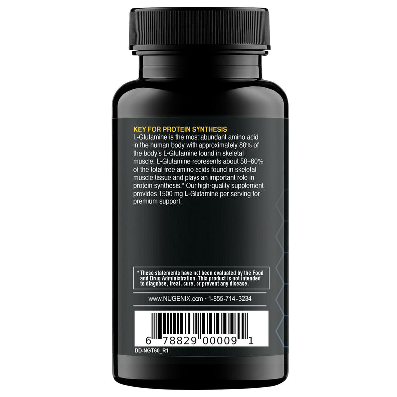 Nugenix Essentials L-Glutamine, 1500mg 100% Botanical L-Glutamine Amino Acid, Protein Synthesis, Supports Cellular Function, 60 Capsules 60 Count (Pack of 1)