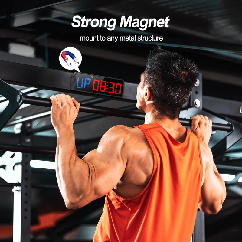 ANJANK Small Portable Gym Timer Clock, Strong Magnet, Workout Interval Timer with Powerful Battery, Stopwatch, Remote Control, Adjustable Brightness, Fitness Digital Timer for Home/Garage/Boxing Black
