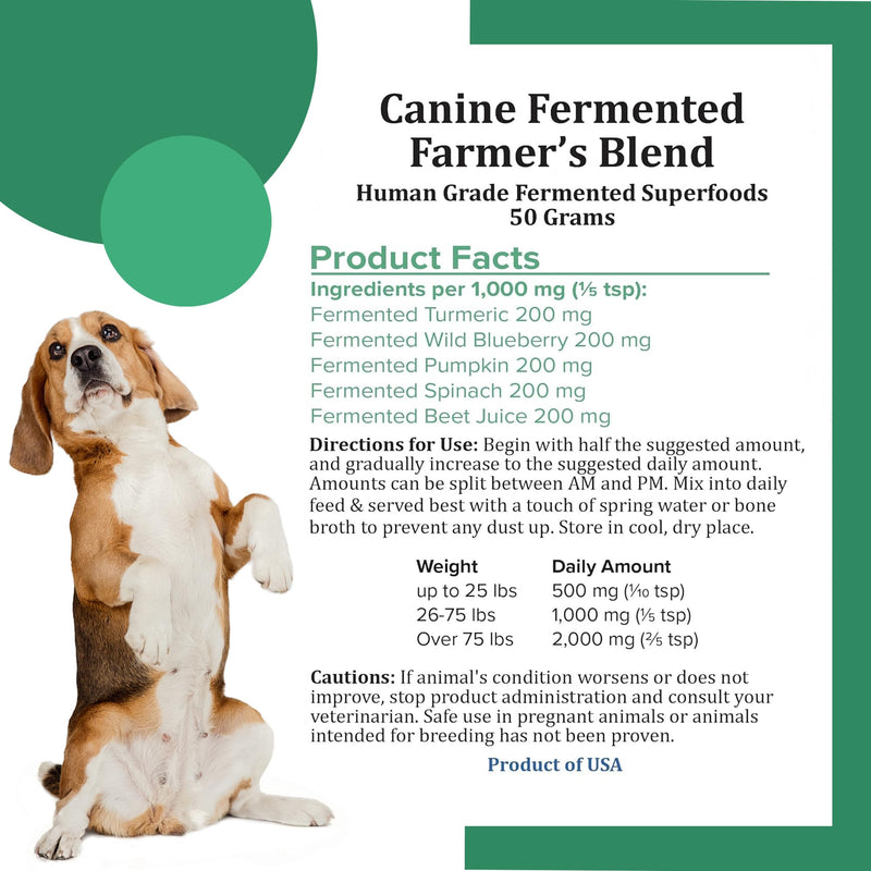Canine Fermented Farm Supplement by Holistic Bin - Multivitamin Powder with Digestive Enzymes, Fermented Spinach, Pumpkin, Blueberry, Beets, & Turmeric - Dog Vitamins for Overall Health - 50g Powder Fermented Blend - PawsPlanet Australia