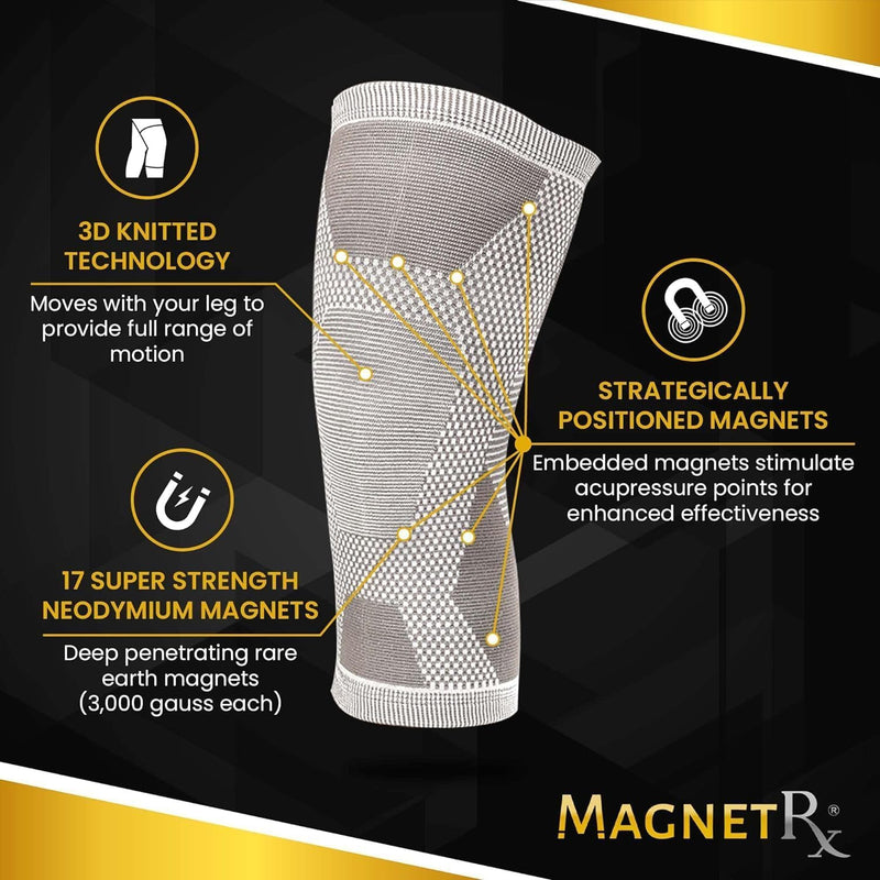 MagnetRX® Magnetic Knee Sleeve – (2-Pack) Effective Compression Knee Brace with Magnets for Knee Comfort & Recovery – Magnetic Knee Brace Support (Large) Large (Pack of 2) Grey - BeesActive Australia