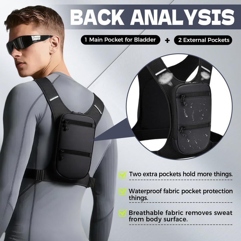Running Hydration Vest Backpack Chest Bag with 800 ML Water Bladder, Minimalist Lightweight Running Vest for Women Men with Phone Holder, Extra Storage for Hiking Cycling Marathon Full_Black One Size