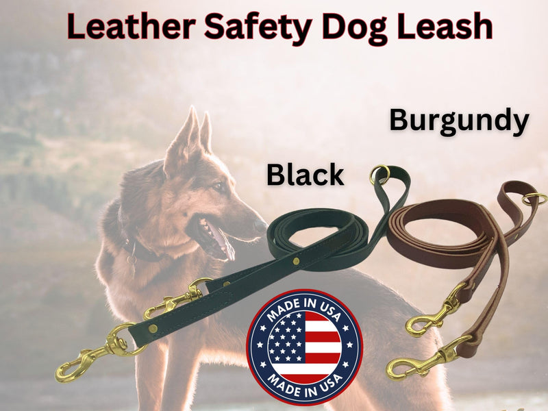 Ravenox Leather Safety Dog Leash | Secure & Versatile Lead with Dual Brass Bolt Snaps | Perfect for Prong & Martingale Collars, Harnesses | Burgundy 3/4-inch x 6 FT - BeesActive Australia