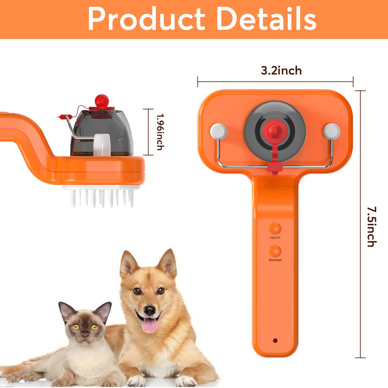 Pet Grooming Comb by DEALGO, Cat Brush, Dog Brush, Humidified & Massaging & Detangling, One-button Remove Hair, Non-Slip Handle, Rechargeable, For Cats & Dogs (Orange, Regular) Orange - BeesActive Australia