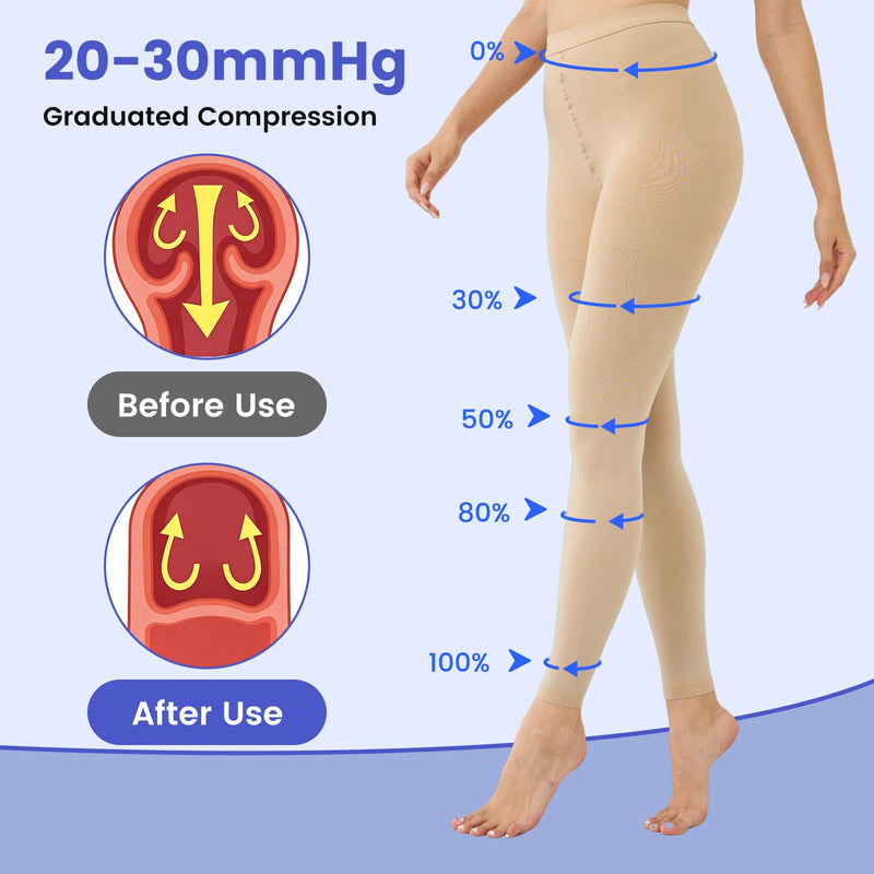 Compression Pantyhose for Women, 20-30 mmHg Compression Tights Large Beige