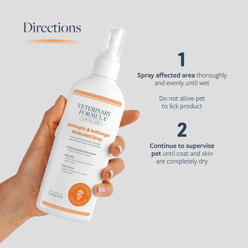 Veterinary Formula Clinical Care Antiseptic and Antifungal Medicated Spray for Dogs & Cats, 8 Fl Oz (1 Pack) Antiseptic & Antifungal Spray 8 Fl Oz (1-Pack) - PawsPlanet Australia