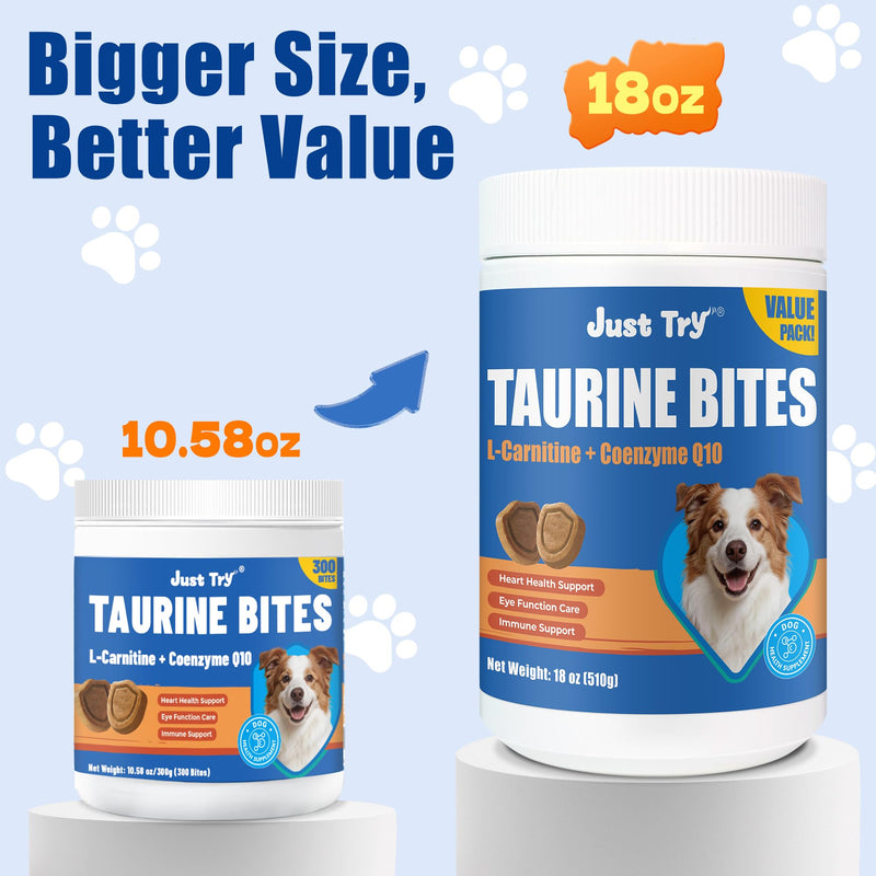 Just Try 18 oz. Taurine Supplement Coq10 for Dogs with L-Carnitine & Coenzyme Q10 Support Dog Heart, Immune and Eyes Health 18 Ounce