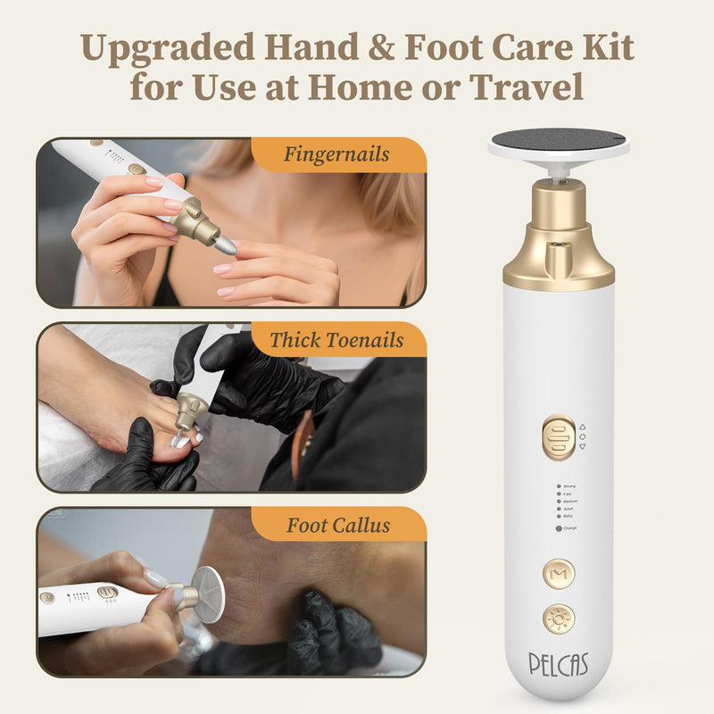PELCAS 8 in 1 Cordless Nail Drill, Electric Nail Filer 5 Speeds Manicure & Pedicure Kit with LED Light, Electric Foot Callus Remover for Foot Callus, Toenail, Thick Nails, Finger Nails Golden - BeesActive Australia