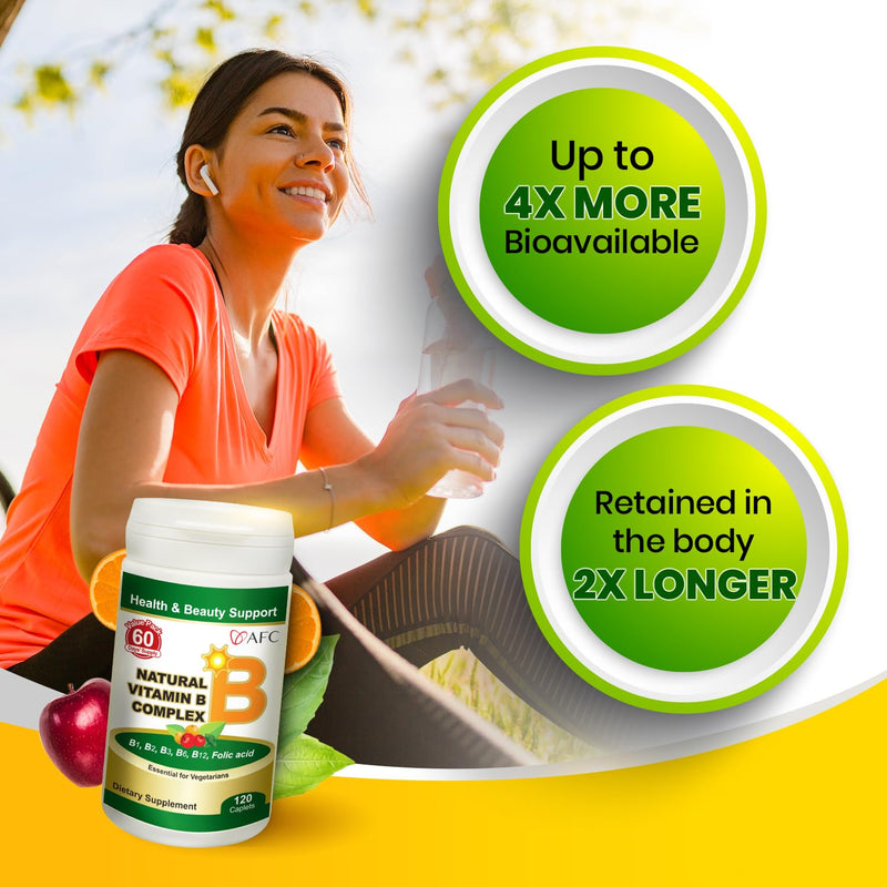 AFC Japan Vitamin B Complex - Stress, Energy, Immunity -120 Capsules | Natural vitamins B1 B2 B3 B6 B12, folic acid, glutathione yeast extract, no synthetics, non-GMO, 60 days' supply
