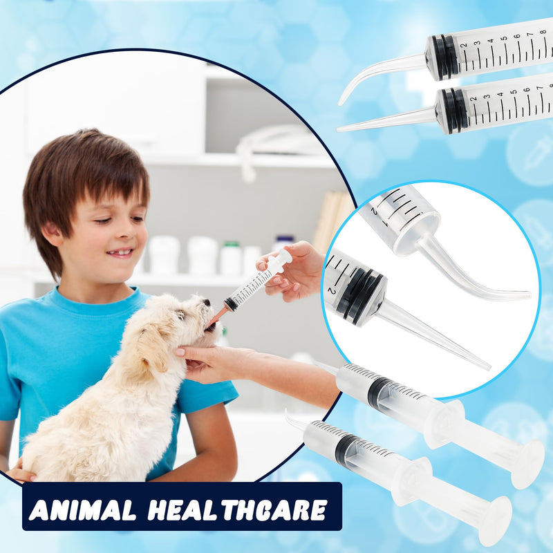 100 Pcs 12ml Plastic Syringes with Curved Tip and Straight Tip Disposable Irrigation Syringe with Measurement Dispensing Syringe Tools for Oral Care Animal Feeding - BeesActive Australia