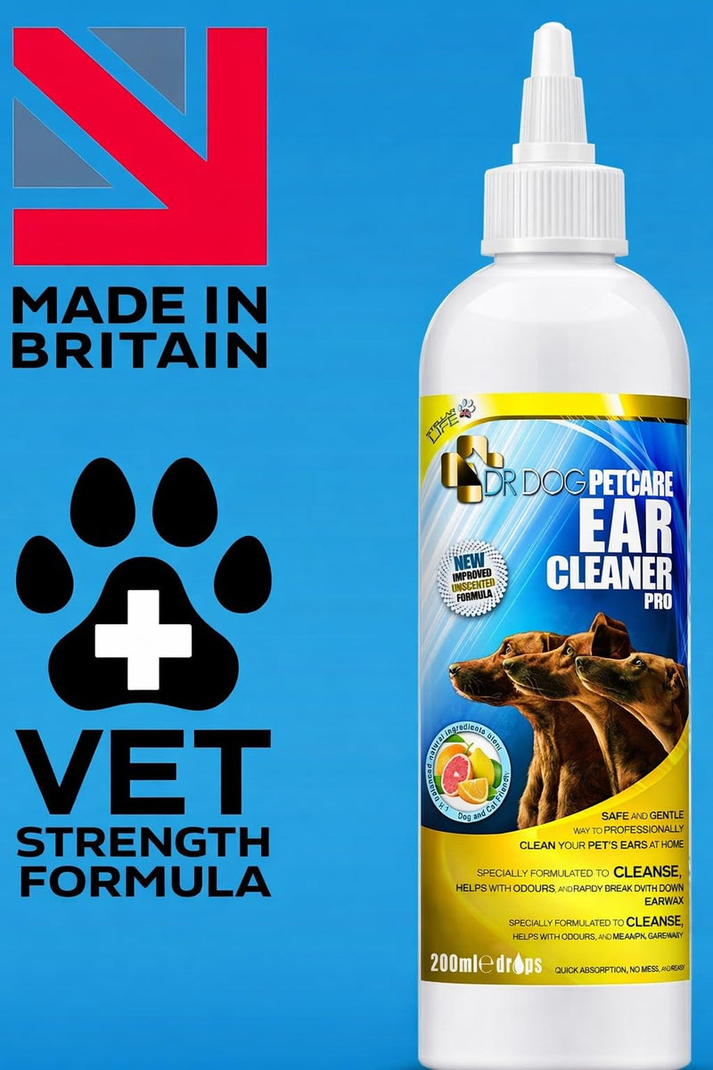 DR DOG Dog Ear Cleaner Drops – Dog Ear Cleaning Solution - Easy Apply Nozzle Canine Ear Cleaner – Ear Wash for Dogs - Help Relieve Itching, Head Shaking, Irritation – Dog Ear Flush Formula – 230ml
