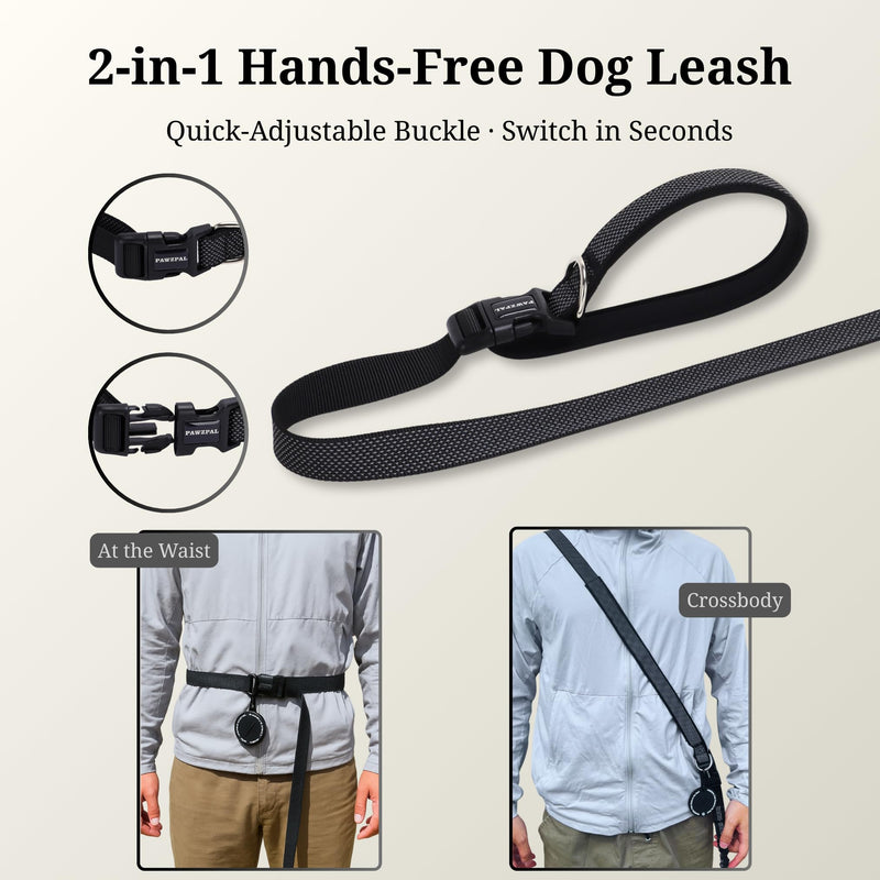 8FT-10FT Hands Free Dog Leash - Adjustable Waist/Crossbody 2-in-1 Belt with Shock-Absorbing, Traffic Handle & Reflective for Hiking, Canicross & Active Lifestyles (Black) Black Large (8–10FT) - BeesActive Australia